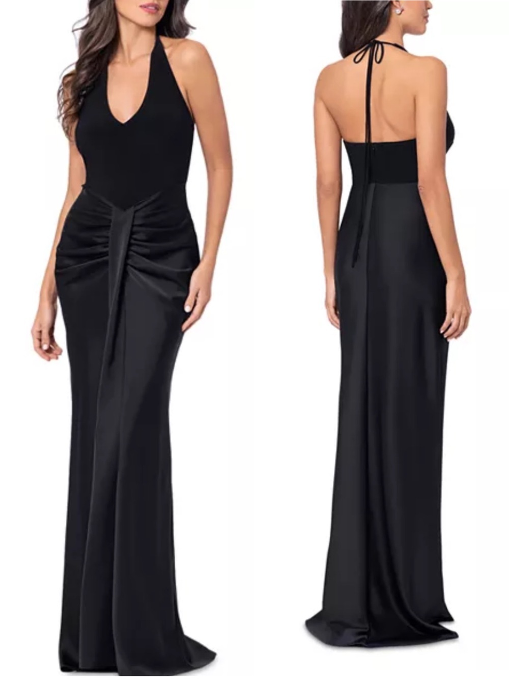 AQUA Halter Mixed Media Gown Black Exclusive Bloomingdales Formal Dres Size 6